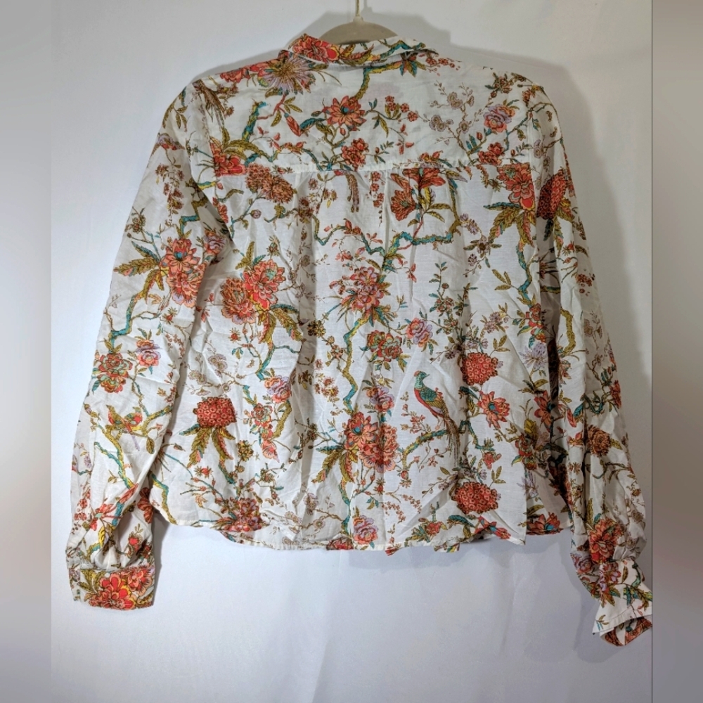 Anthropologie Pilcro Floral Bird Long Sleeve Size Small Cotton Blend - Picture 6 of 10